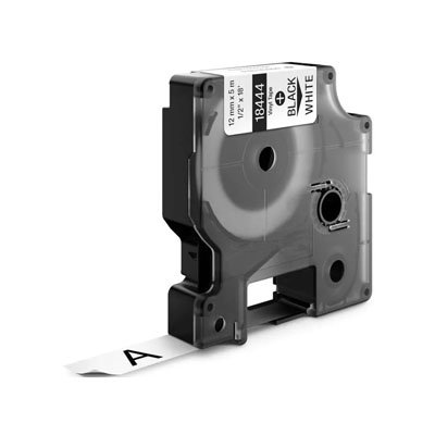 Huismerk DYMO S0718600 / 18444 IND Rhino Tape Vinyl Zwart Op Wit 12 mm. 5,5 mtr.