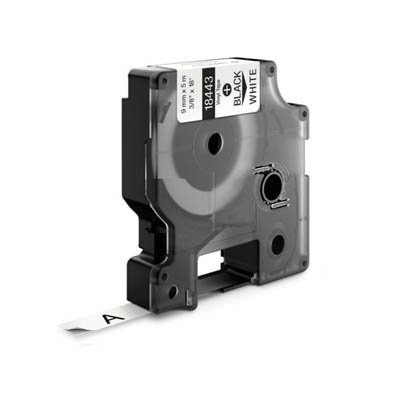 Huismerk DYMO S0718580 / 18443 IND Rhino Tape Vinyl Zwart Op Wit 9 mm. 5,5 mtr.