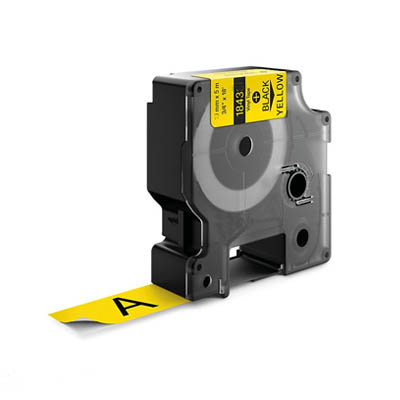 Huismerk DYMO S0718440 / 18431 IND Rhino tape vinyl zwart op geel 9 mm. 5,5 mtr.