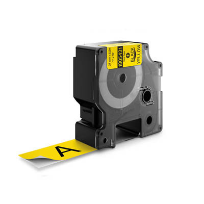 Huismerk DYMO 1805431 IND Rhino Tape Vinyl Zwart Op Geel 24 mm. 5,5 mtr.