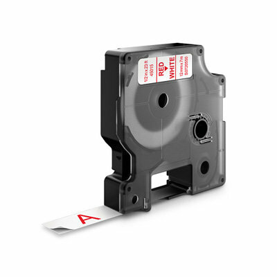 Huismerk DYMO S0720550/45015 D1 Tape Rood op Wit 12mm