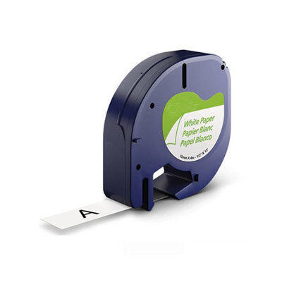 Huismerk DYMO LetraTag Lettertape Zwart op Wit Papier 12mmx4m S0721510 (91200)