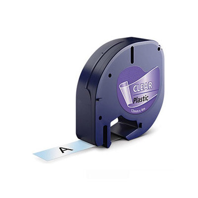 Huismerk DYMO LetraTag Lettertape Zwart op Transparant Plastic 12mmx4m S0721530 (12267)